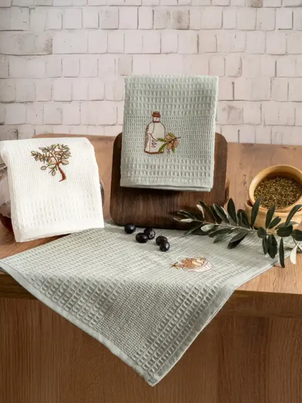 Embroidered Waffle Kitchen Towels